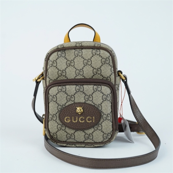 Túi GG đeo chéo xám viền nâu (658556-493075) sz11 KG+