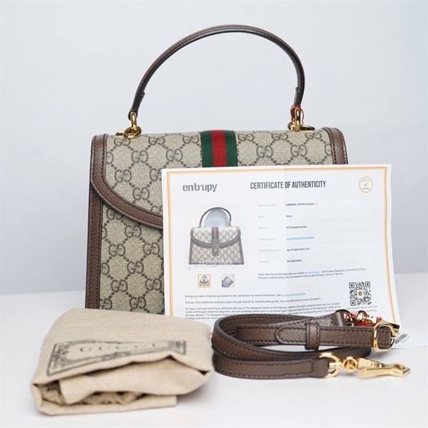 Túi GG Handle xám viền nâu (651055-520981) sz24 (HT)+