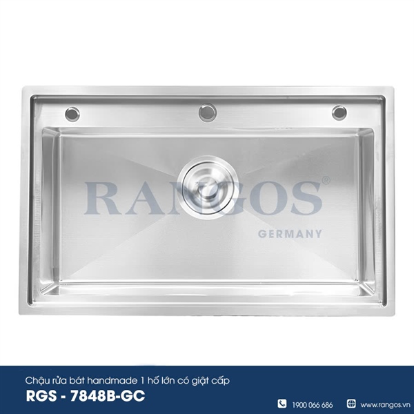 CHẬU RỬA BÁT HANDMADE 1 HỐ LỚN CÓ GIẬT CẤP RGS-7848B-GC