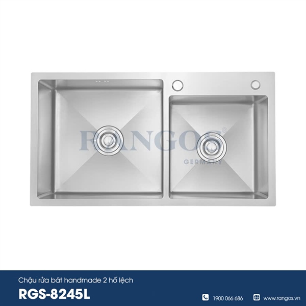 CHẬU RỬA BÁT HANDMADE 2 HỐ LỆCH RGS-8245L