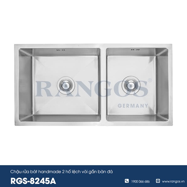 CHẬU RỬA BÁT HANDMADE 2 HỐ LỆCH VÒI LẮP BÀN ĐÁ RGS-8245A