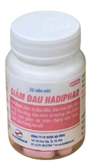 Giảm đau Hadiphar (Thùng 240 lọ, lọ 50 viên) -HDP/Hà Tĩnh