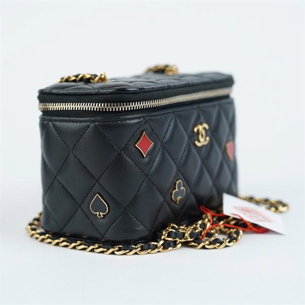 Túi Chanel Vanity đen in hình bài (E0X3XUU0) sz16 (BMC) KG+