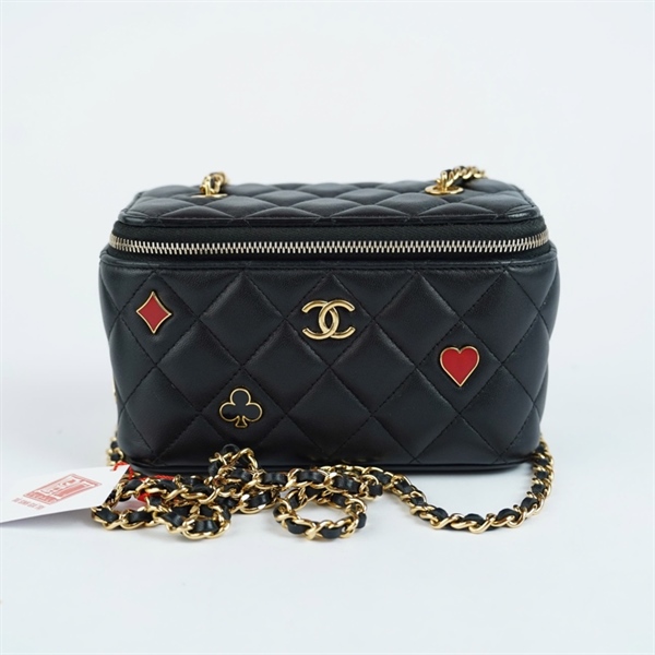 Túi Chanel Vanity đen in hình bài (E0X3XUU0) sz16 (BMC) KG+