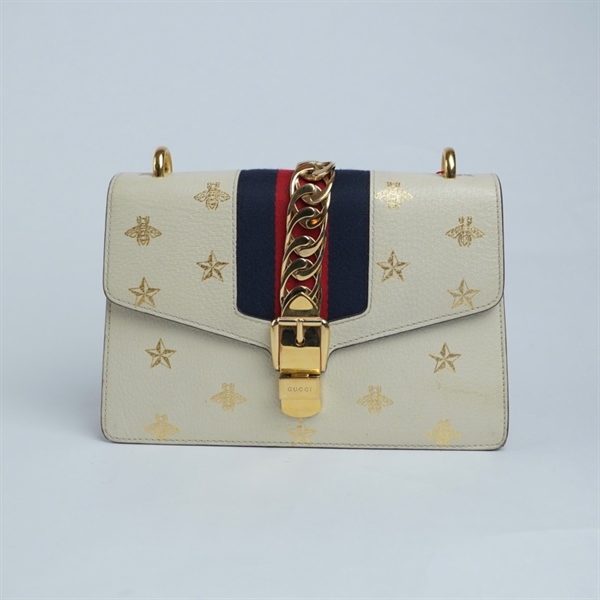 Túi GG Sylvie trắng 2 strap (524405-493075) sz25 (BQ) KG+