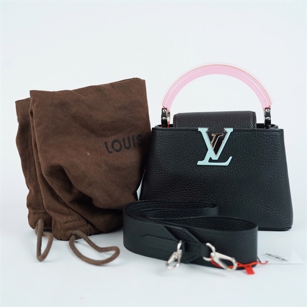 Túi LV Capu đen quai hồng (AH2080) sz19 (BMC) KG+