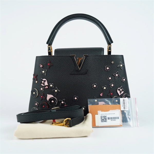 Túi LV Capu đen đính hoa (AH0149) sz31 (BMC) KG+