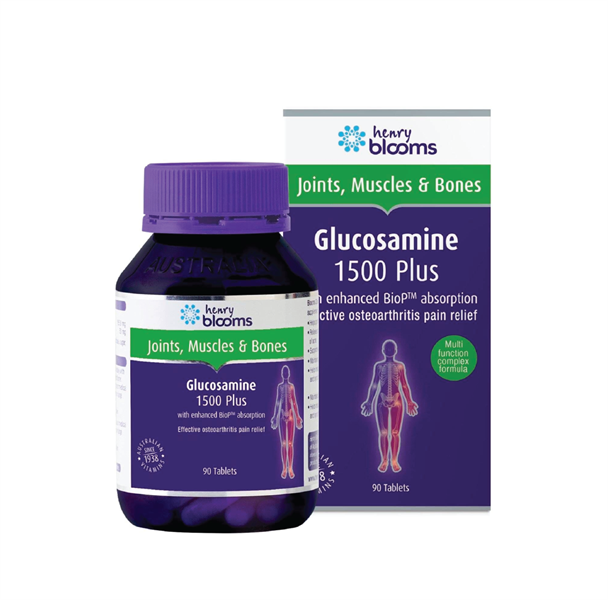 Viên uống Glucosamine 1500 Plus Henry Blooms hỗ trợ tăng tiết dịch khớp, bảo vệ màng sụn khớp (90 viên)