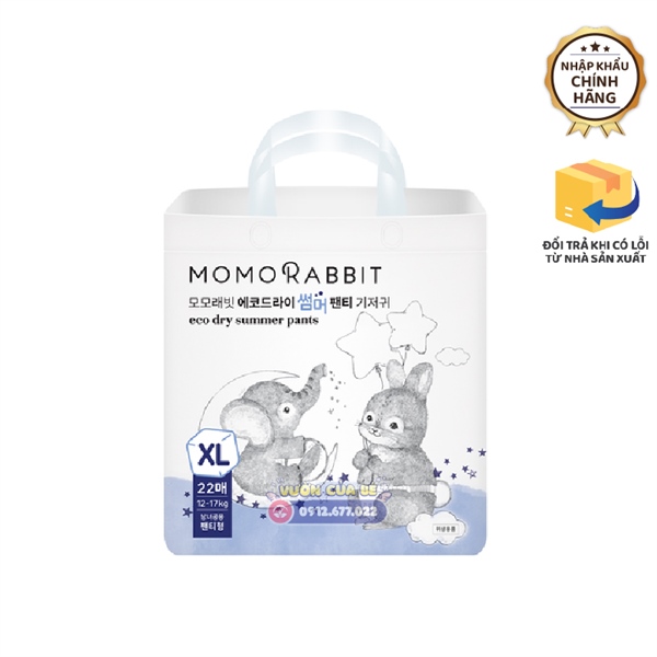Bỉm Momorabbit Hàn Quốc size 05 XL quần 22 (12-17kg) – Loại Eco đêm hè
