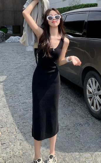 Váy Nữ Dài Thắt Eo Không Tay