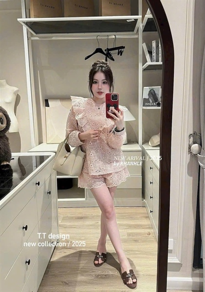 Set thô hoa phối ren tone hồng baby