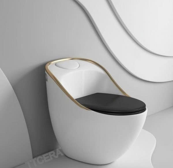 Bồn Cầu Trứng 1 Khối Xám Viền Vàng BC044WY