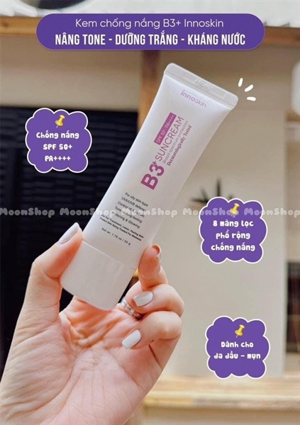 Kem chống nắng nâng tone Innoskin da dầu màu tím 50g