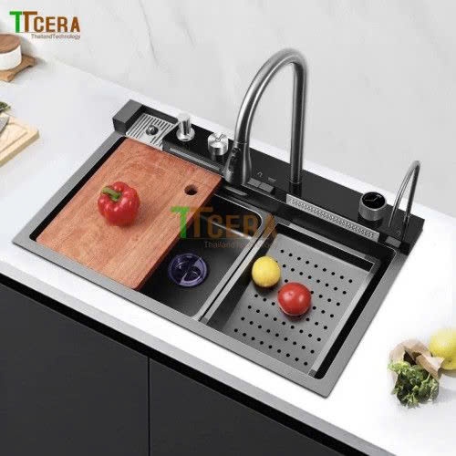Combo Chậu Và Vòi Rửa Chén 5 Phím Hiển Thị Nhiệt Độ LC7545