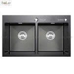 Chậu Rửa Chén 2 Hộc Inox Phủ Nano Đen LC8245GN