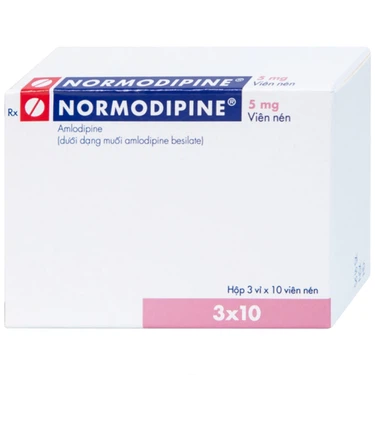 Thuốc Normodipine 5mg (Amlodipine 5mg) Gedeon điều trị tăng huyết áp, đau thắt ngực ổn định (3 vỉ x 10 viên)