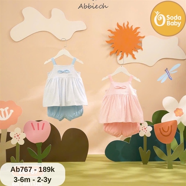 Abbie Oh Bộ 2 dây kẻ nơ vai BG AO767 - Sọc xanh