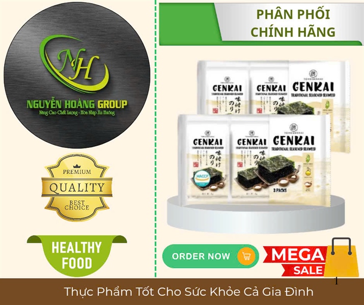 GENKAI Lốc 3 Gói - Rong Biển Ăn Liền Truyền Thống 9g (3g x 3 gói) ( Thùng 24 Lốc)