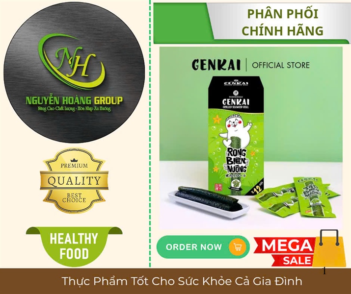 GENKAI Hộp 12 Gói - Rong Biển Nướng Cuộn Vị Tự Nhiên 36g (3g x 12 gói) ( Thùng 15 Hộp)