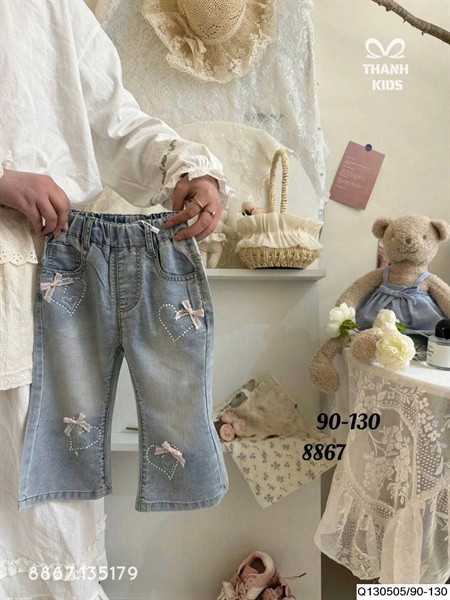 Quần Jean Lửng BG Thêu Tim Nơ Hồng (90-130)