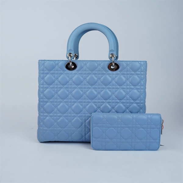 Túi Dior Lady xanh kèm ví (15-BO-0114) sz32 +