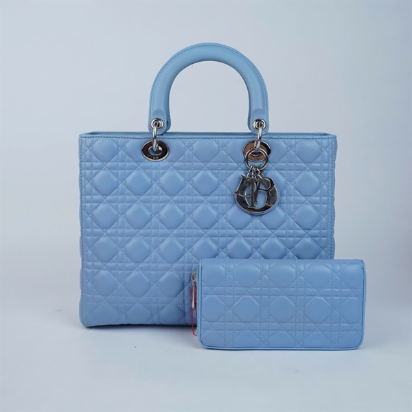 Túi Dior Lady xanh kèm ví (15-BO-0114) sz32 +