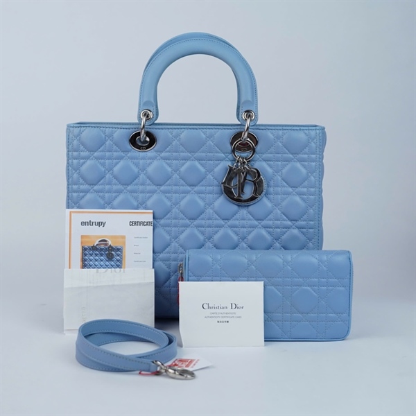 Túi Dior Lady xanh kèm ví (15-BO-0114) sz32 +