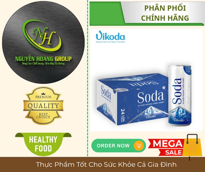 Vikoda Nước Khoáng Thiên Nhiên Soda Lon 330 ml ( Thùng 24 Lon)
