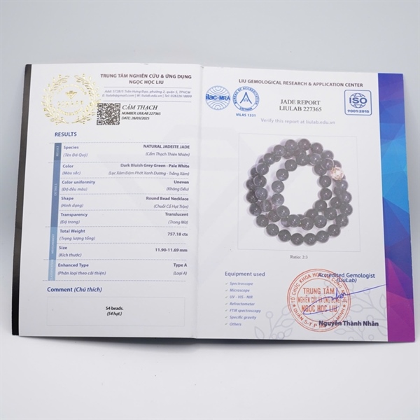 Chuỗi lam băng Gua 54 hạt ly11.9-11.69 (227365) KG+