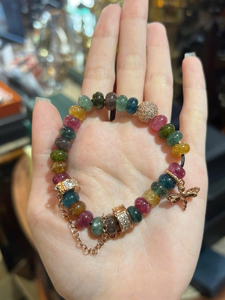 Vòng tourmaline đa sắc mix charm