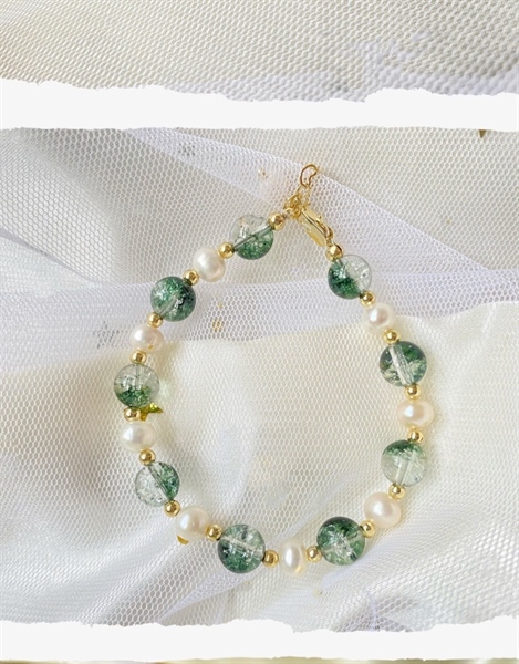 Vòng Ngọc kết hợp đá xanh ( mạ vàng)