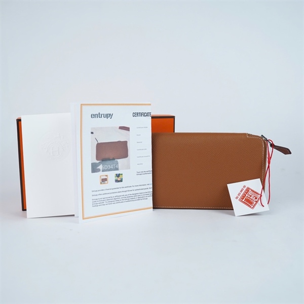Ví Hermes nâu có khóa zip stamp D (A-T) KG+