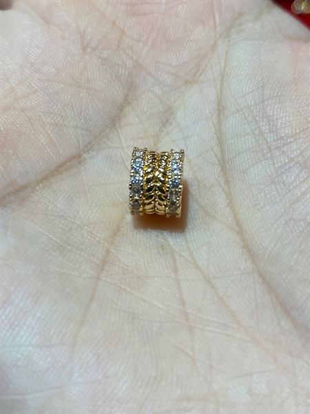 Charm hạt tròn vàng đá trắng 9x6.5mm +