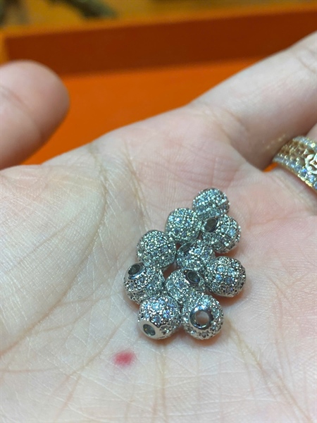 Charm hạt tròn bạc đính đá 6mm