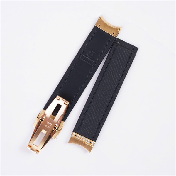 Dây đồng hồ Hublot đen viền vàng đính đá +