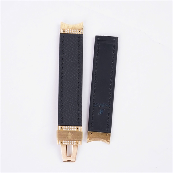 Dây đồng hồ Hublot đen viền vàng đính đá +