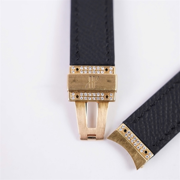Dây đồng hồ Hublot đen viền vàng đính đá +