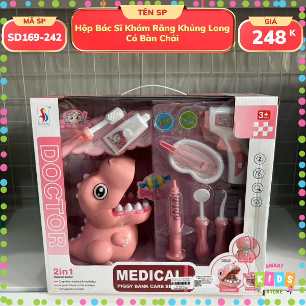 Hộp Bác Sĩ Khám Răng Khủng Long Có Bàn Chải