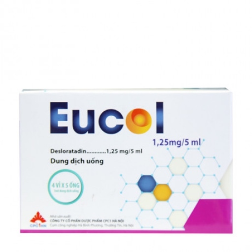 Thuốc trị viêm mũi dị ứng, mày đay EUCOL (Desloratadin 1,25mg/5ml) (H*4vỉ*5ống) - CPC 1