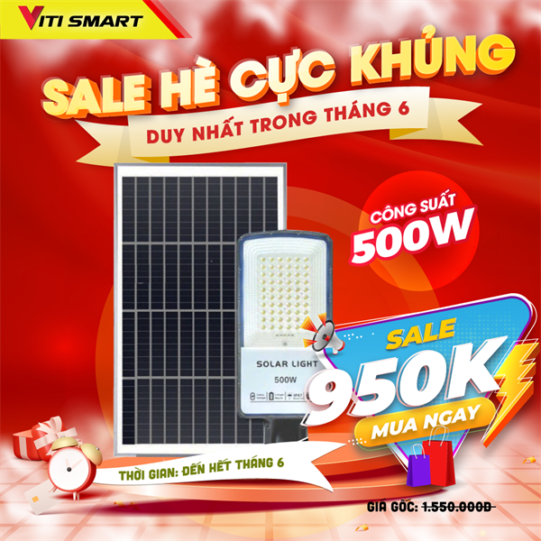 Đèn đường phố năng lượng mặt trời VITI SMART công suất 500W ( Đèn bàn chải )