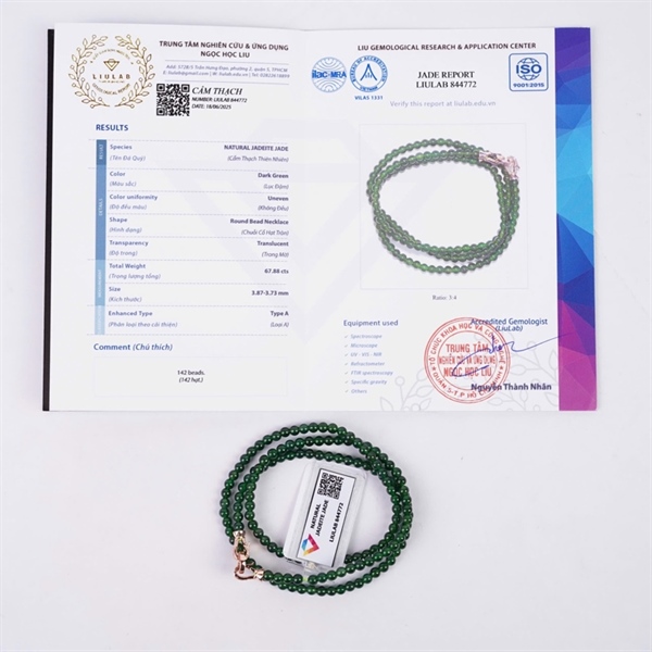 Chuỗi lục đế vương Gua 3.87-3.73mm 142 hạt (844772) KG+