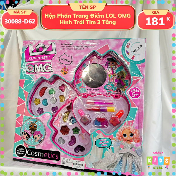 Hộp Phấn Trang Điểm LOL OMG Hình Trái Tim 3 Tầng