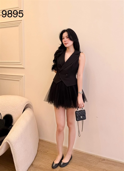 Set Vest cv bồng ngắn ( ĐEN ) 9895