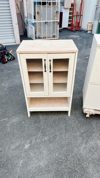 Tủ gỗ 2 cánh 2 ngăn trống dưới trắng xám