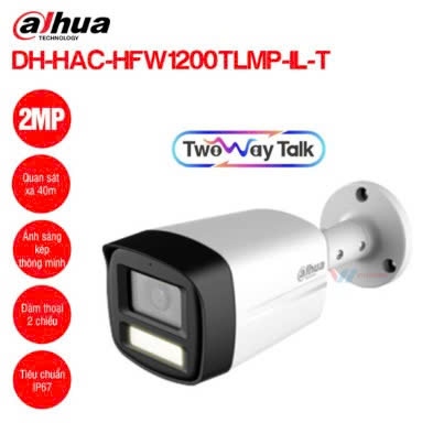 Camera HDCVI 2MP DAHUA DH-HAC-HFW1200TLMP-IL-T (Đàm thoại 2 chiều có màu ban đêm))