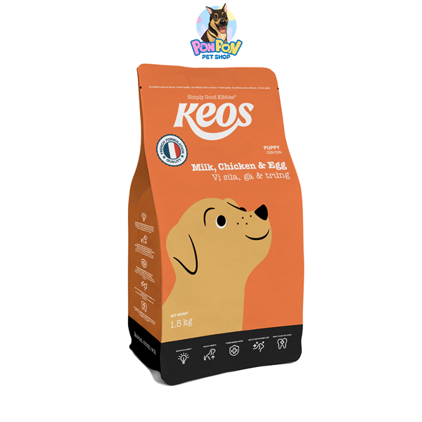 Hạt KEOS cho Chó Con gói 1.5kg - Vị Sữa, Gà & Trứng