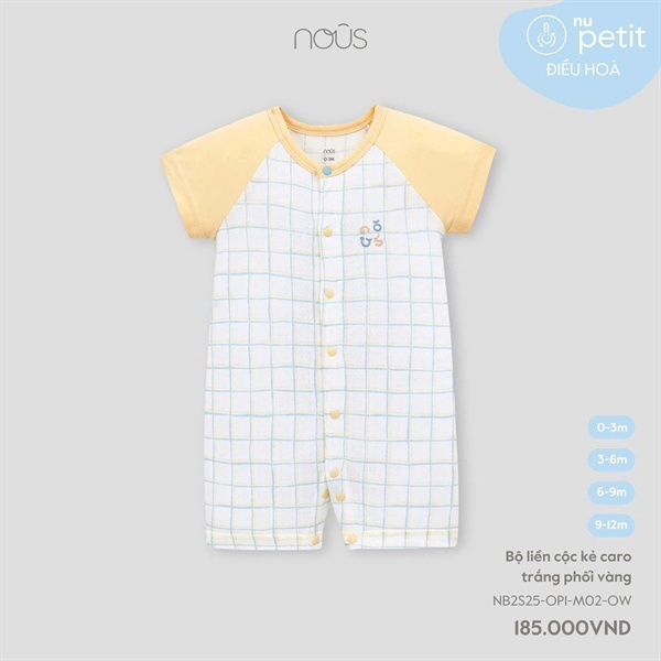 Nous Bộ liền cộc tay kẻ caro trắng phối vàng