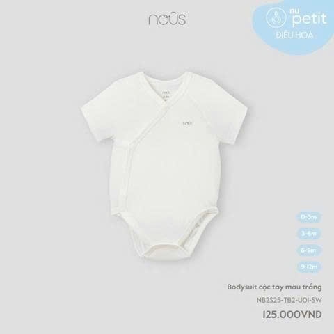 Nous bodysuit cộc tay cài lệch màu trắng