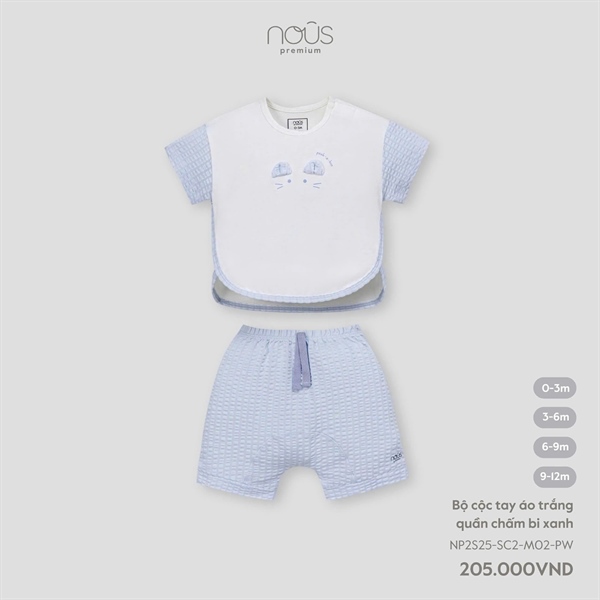 Nous Bộ cộc tay áo trắng quần xanh