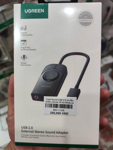 Card Sound USB 2.0 có điều khiển volume hỗ trợ Mic&Loa chính hãng Ugreen 40964